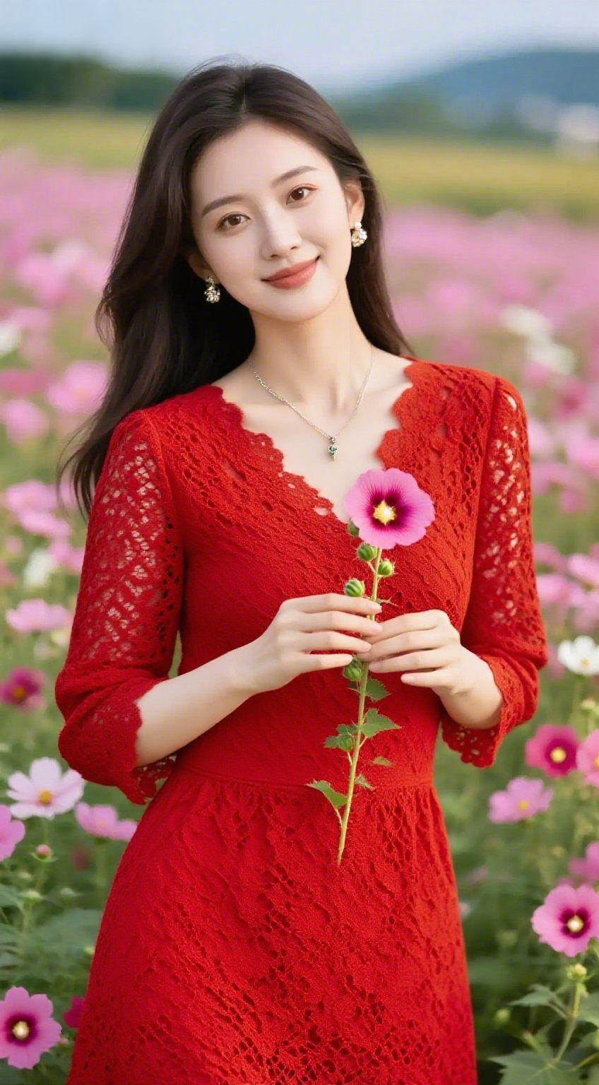 《藏蓝裙的雅意余温》暖黄光晕轻覆下来，裹着她身上的藏蓝裙——缎面泛着软润的