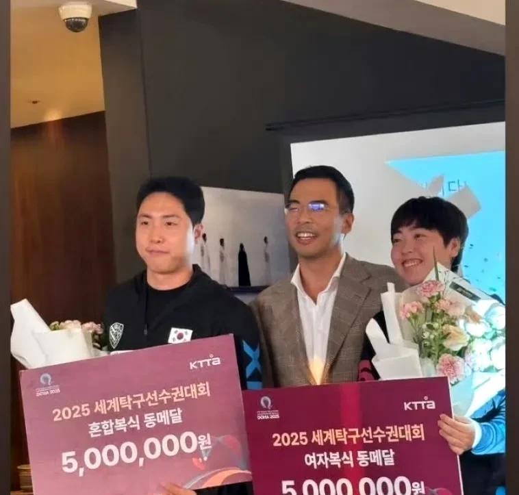 5月30日韩国队办欢迎会发奖金，每人500万韩元（约2.6万人民币）。林仲勋和