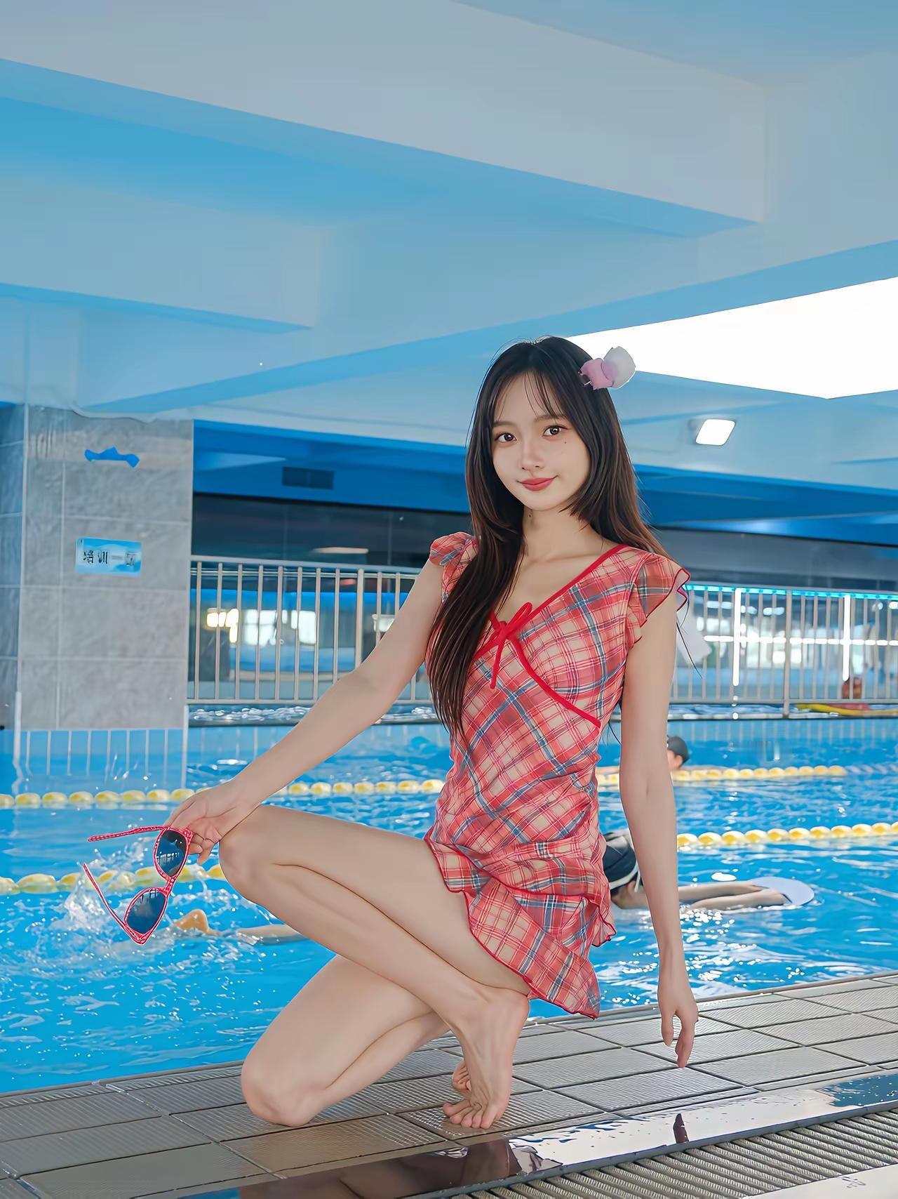夏日泳池边，红格子泳衣少女，阳光洒满笑颜米饭，馒头，哪个好吃有没有喜欢瑜伽的