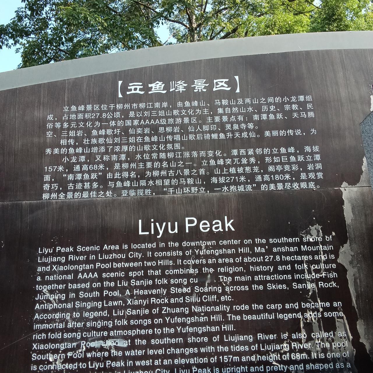 广西柳州鱼峰公园国家4A竟然免门票今天上午我和老伴步行从景泰大厦到鱼峰公园
