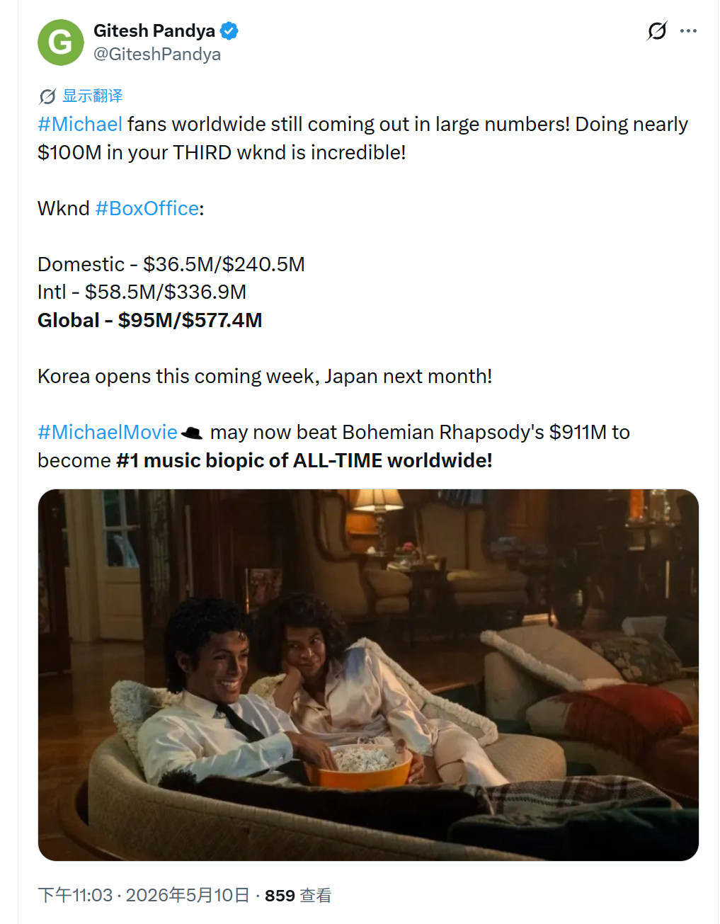 TNABO《迈克尔·杰克逊》走势超神，北美周末-33%，海外周末-32%，全球