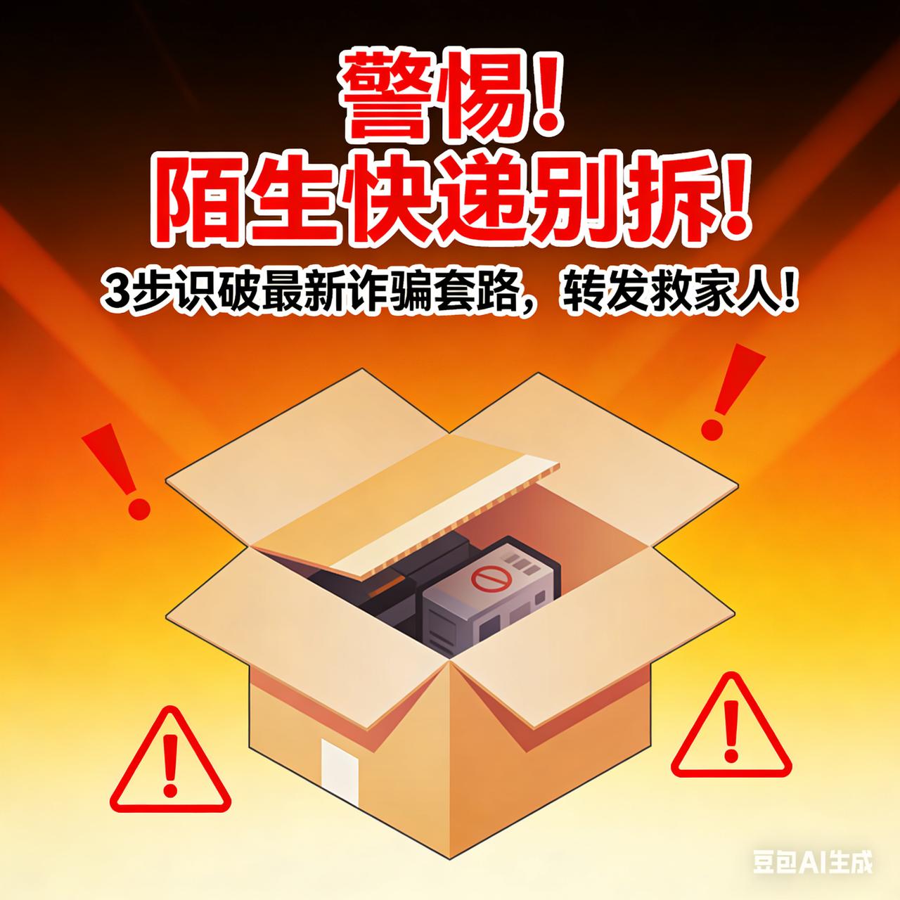 警惕！陌生快递别拆！3步识破最新诈骗套路，转发救家人！家人们注意了！“叮！您