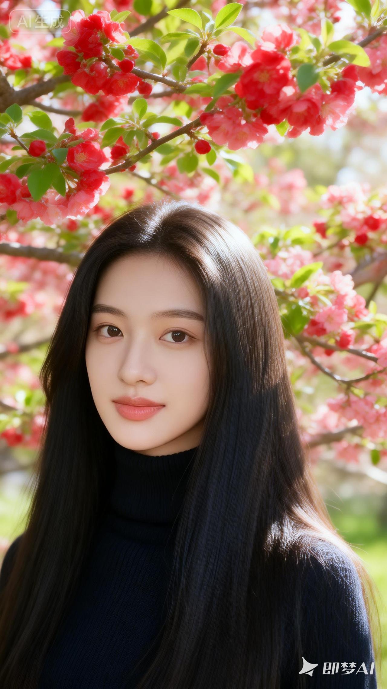 春日花海中的少女，温柔如水，美得令人窒息。🌸💕