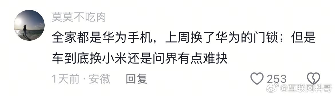 还真没想到华为用户竟然被小米汽车难住了。。。手机是华为，门锁也是华为，车竟然犹