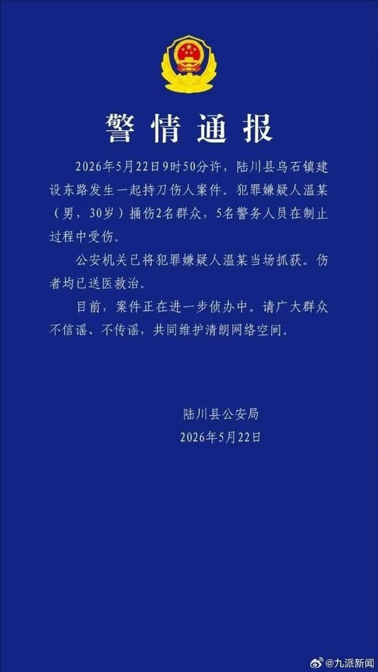 男子捅伤2人 5名警务人员制止中受伤