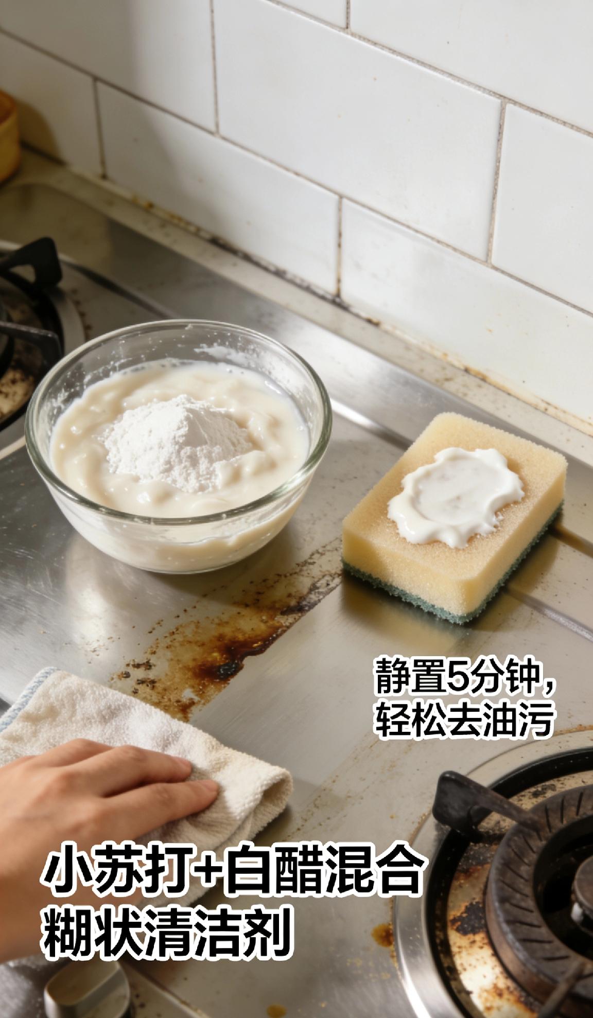 可以分享一个生活小妙招吗厨房油污难清理？用小苏打+白醋混合成糊状，涂抹在油污处静