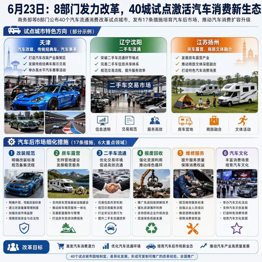 📋6月23日，商务部联合七个相关部门正式划定40座汽车流通消费改革