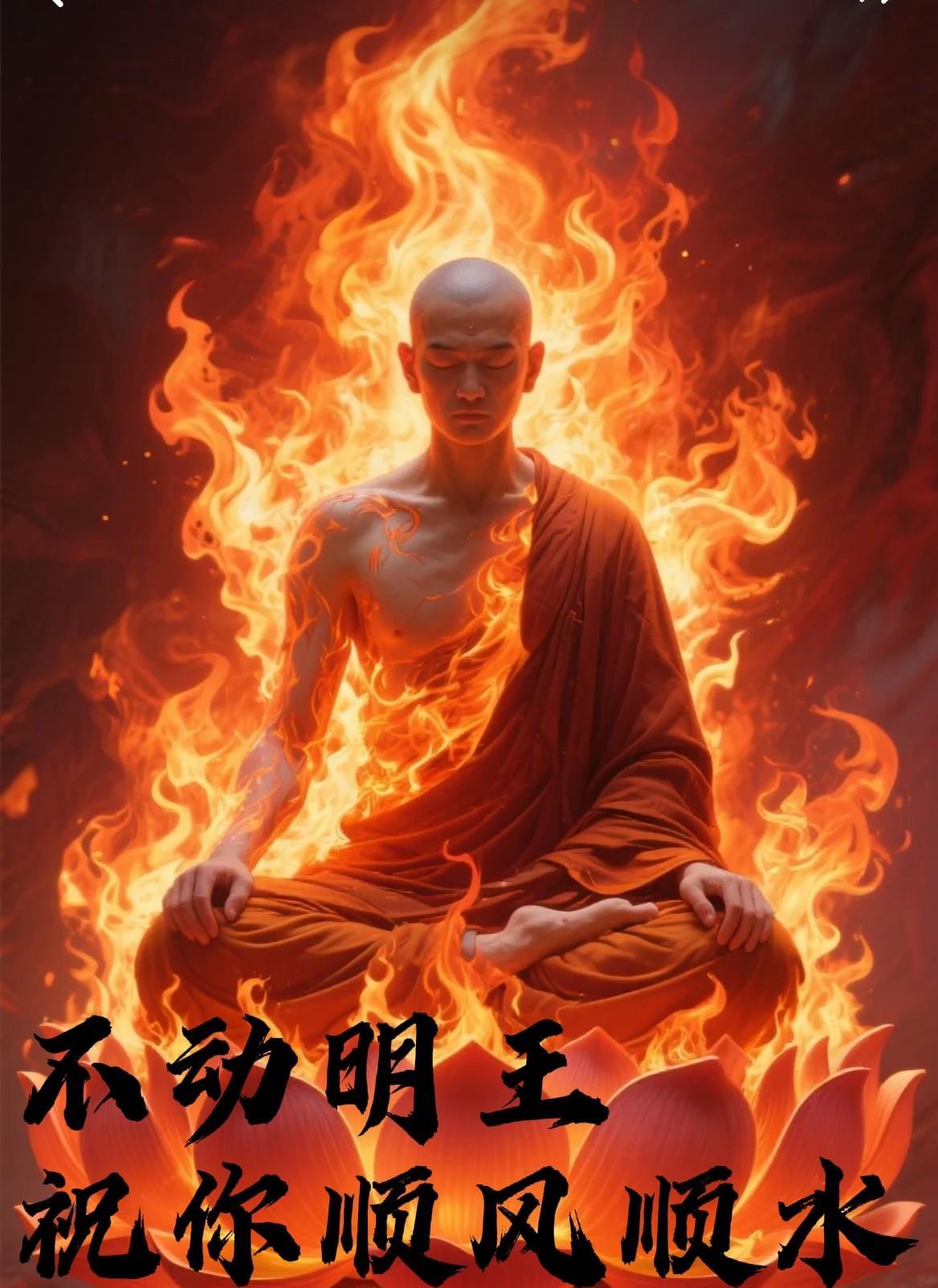 见到不动明王，速留“顺风顺水”佛光闪耀，愿您蒙此殊胜护佑。似佛陀智慧之火烧尽世