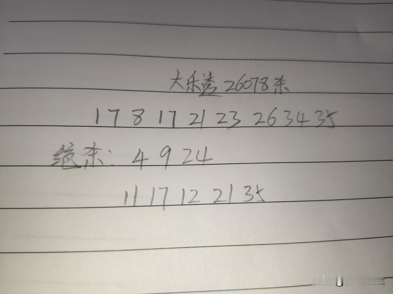 大乐透26078期杀码01、07、08、17、21、23、26、34、35绝
