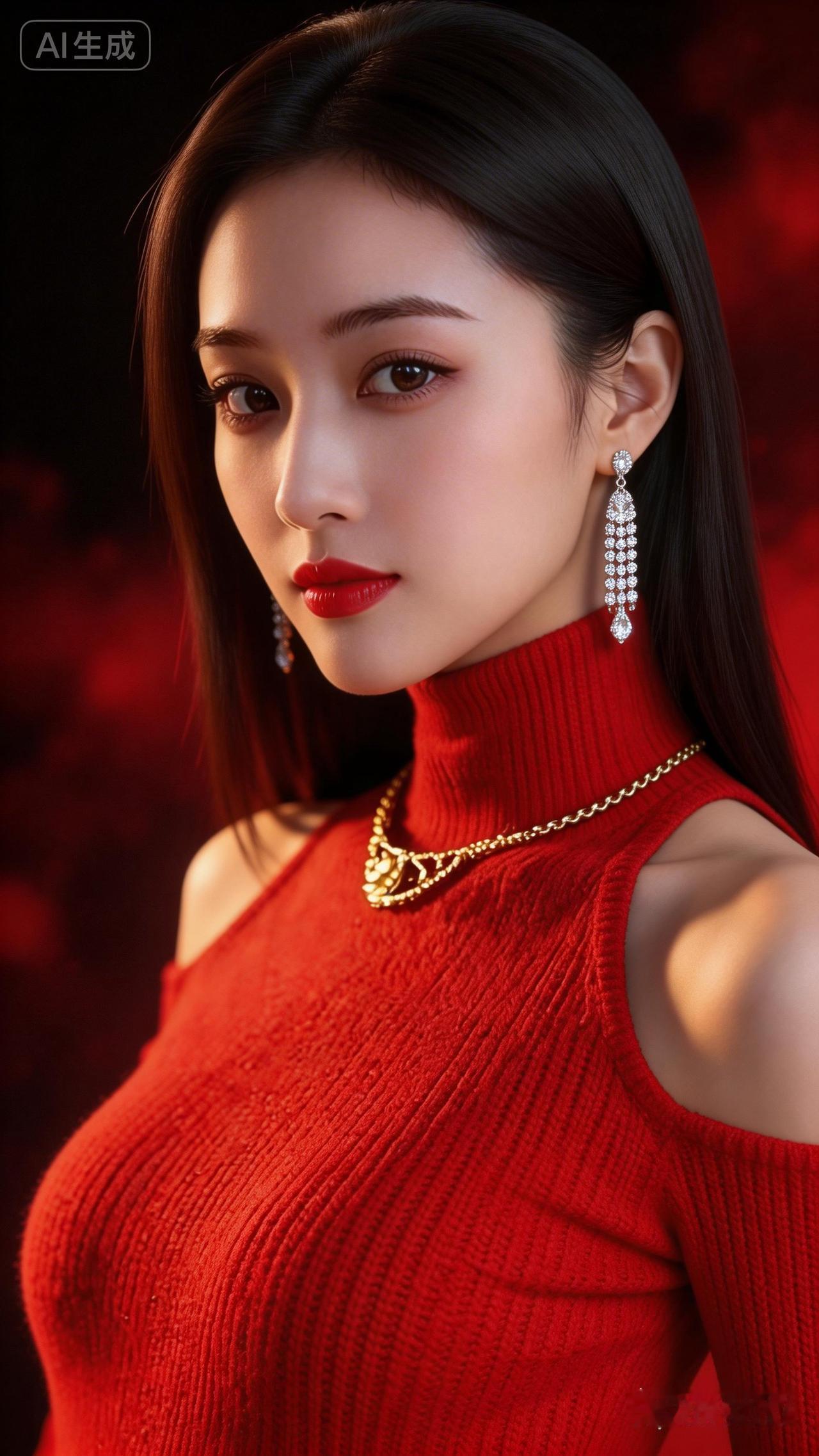 惊艳的红衣少女，闪耀的耳环，尽显优雅与魅力！💃✨