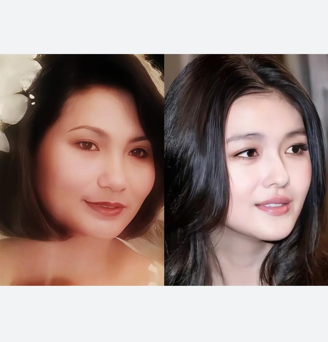 一直以来总有人吐槽大S的脸型，说她是大饼脸、脸盘偏宽偏平。可翻到她妈妈年轻时的美