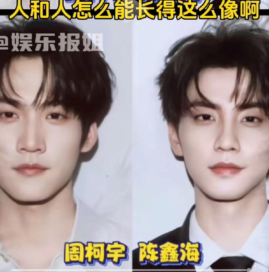 周柯宇阵鑫海相似度98%，如果不是真爱粉，真的很难分清谁是谁吧，找不同的话除了衣