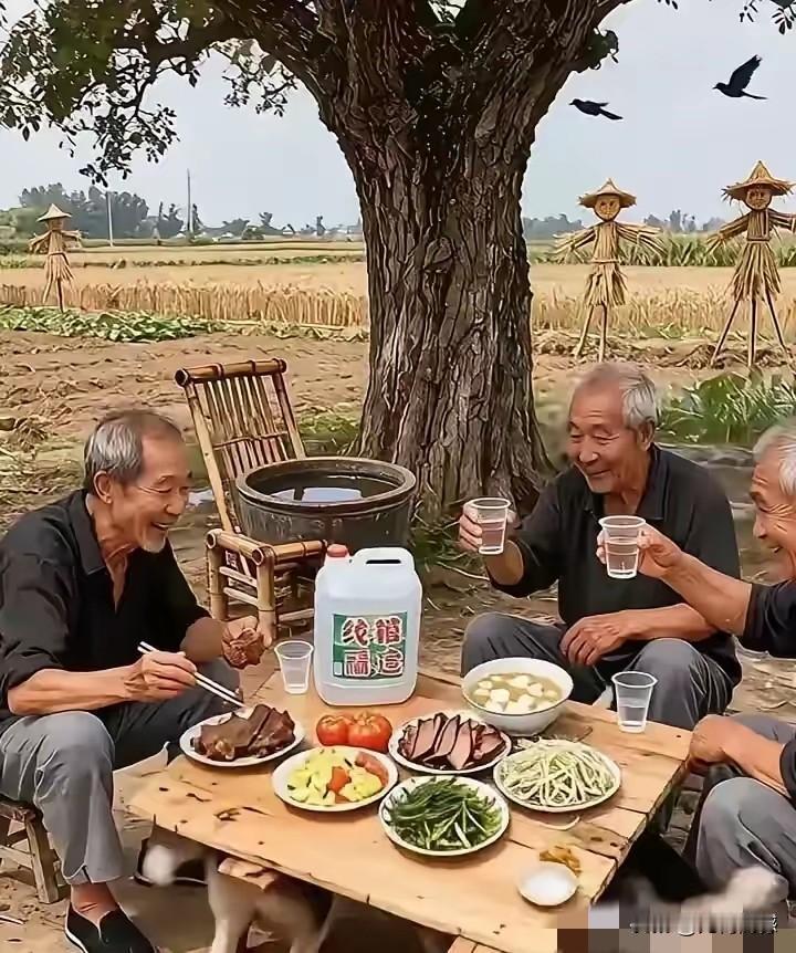 很少能够看到这样的画面了，这是一幅理想的画面，田园牧歌般的生活，有几个老友，在一