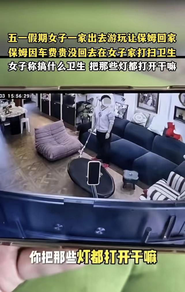 五一假期，上海一户人家全家出游。出发前，女主人叮嘱保姆回老家休息。途中女主人翻看