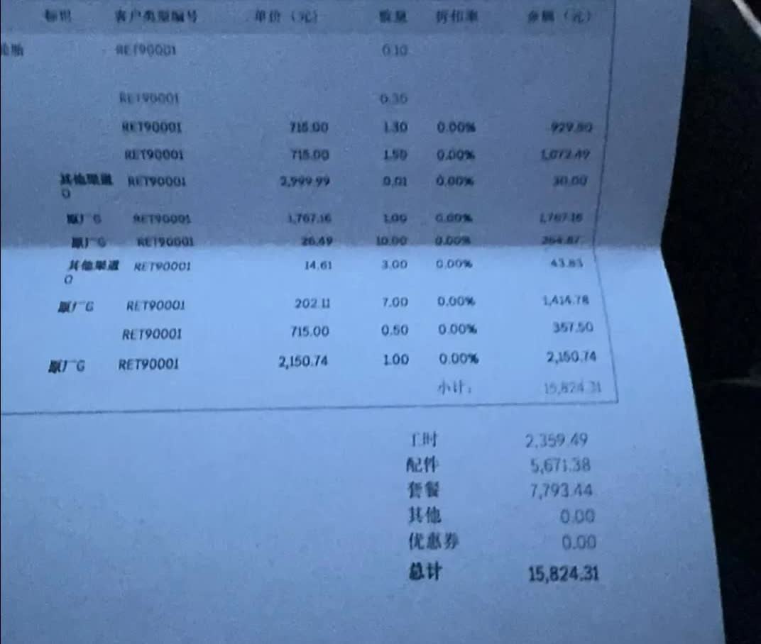 奔驰glc才6万公里保养咋个这么贵？现在钱难挣啊。一共要15824元，这钱