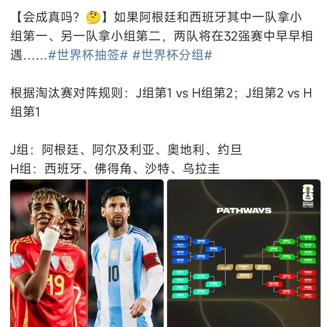 网上热议，阿根廷和西班牙明年世界杯会提前相遇？因为世界杯大热门就三个，法国，