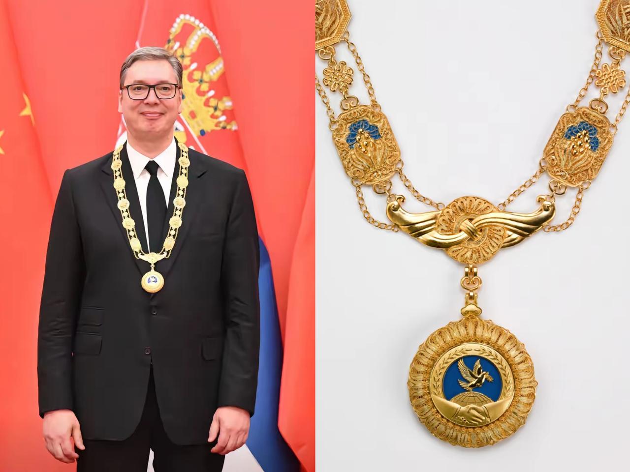 武契奇总统佩戴的友谊勋章一亮相，直接让人被中式工艺的魅力狠狠戳中！这枚勋章哪里只