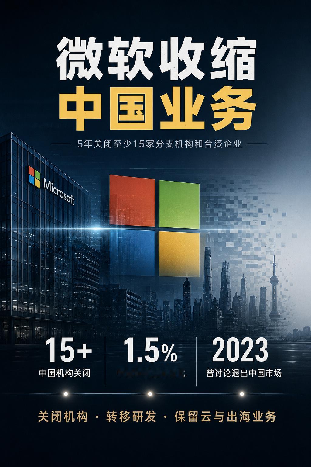 8月13日，路透社援引5名微软内部人士报道称，微软正在中国持续收缩业务。过去5年