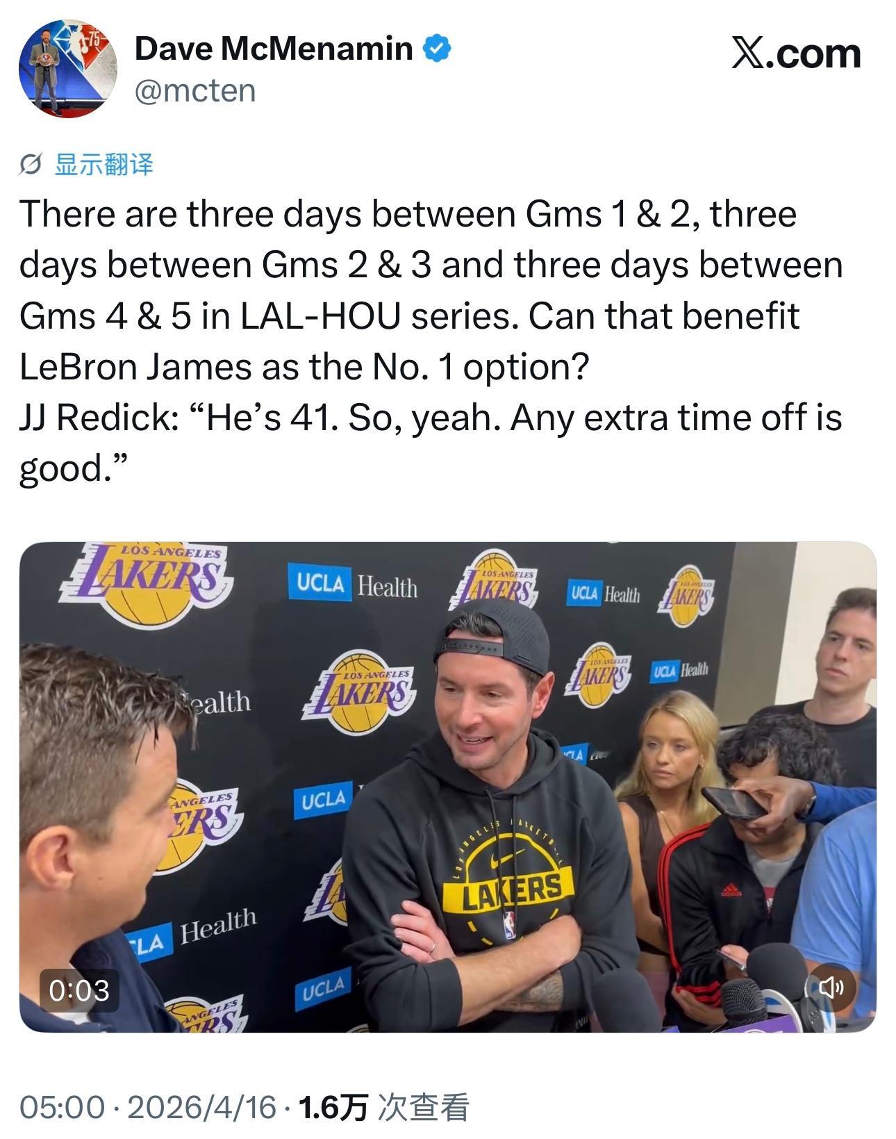 雷迪克今天对记者表示：“这轮系列赛我们每个能打的球员都必须全力以赴，布朗尼必须做