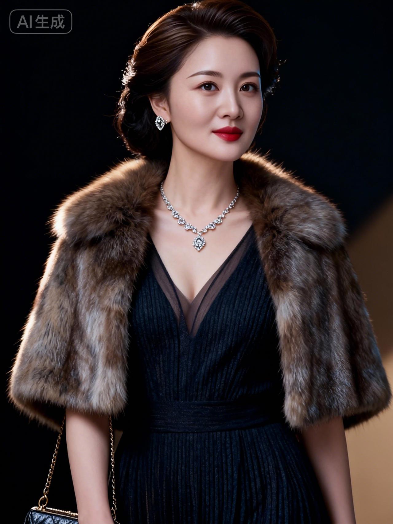 优雅气质，奢华皮草，闪耀珠宝，尽显高贵风范。