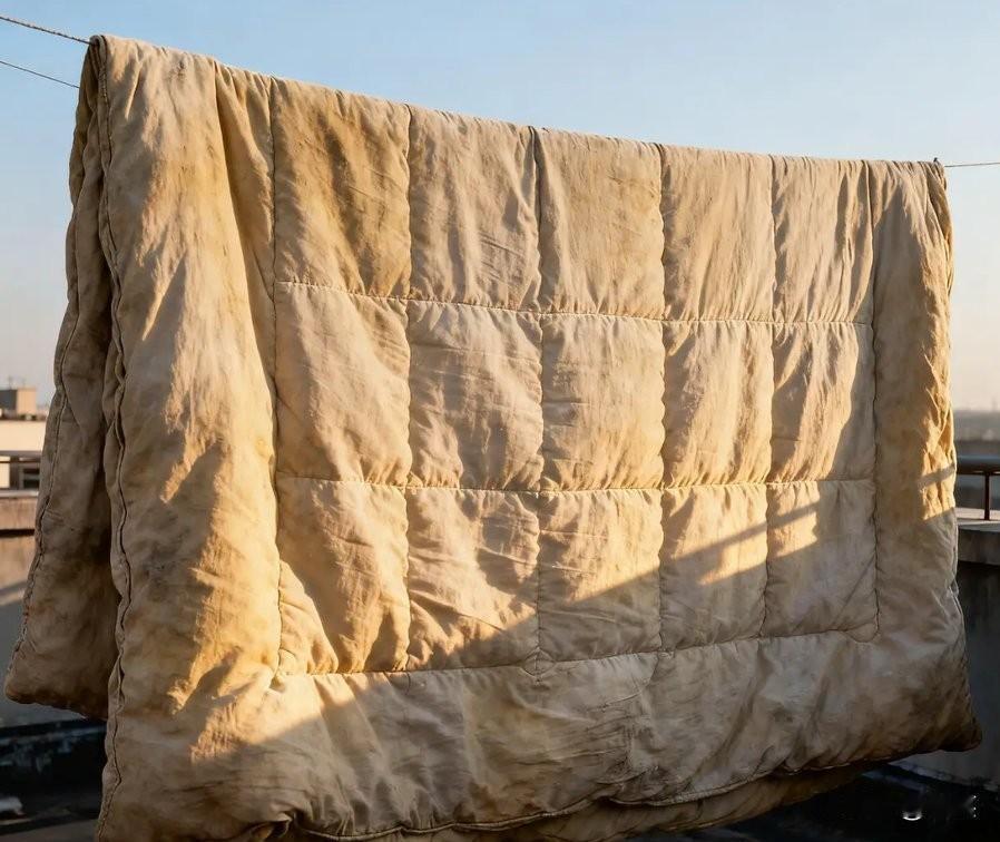 也不知道哪位大神的被子，在楼顶晒了夏天的烈日炎炎，晒了秋天的风高气爽，如今又迎来