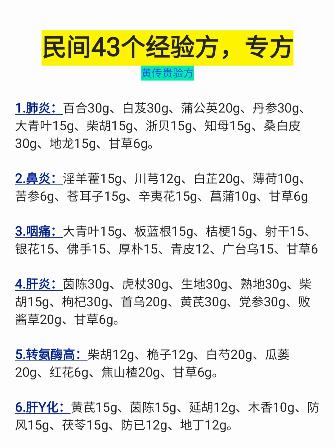 民间43个经验方专方，收集学习