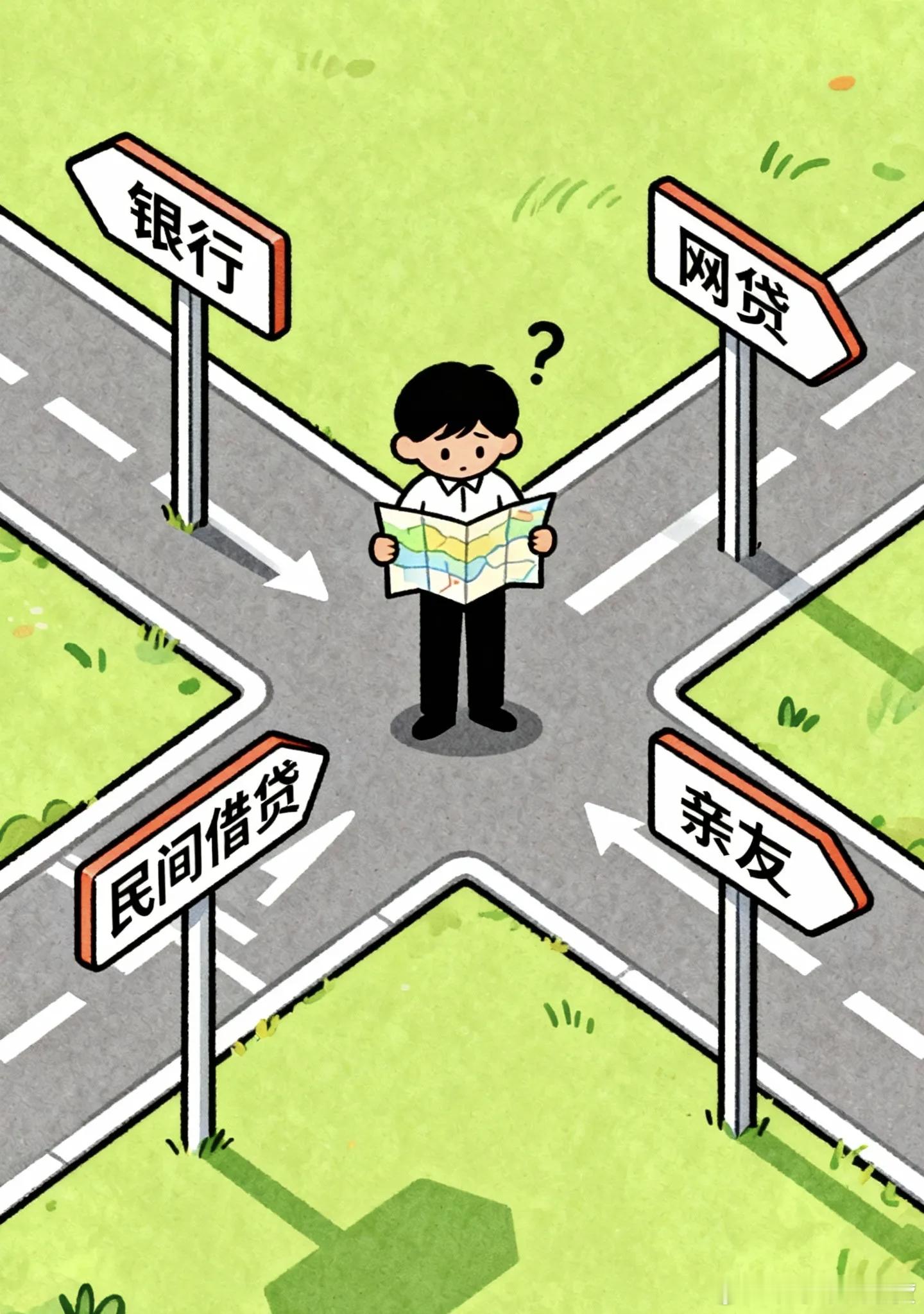 缺钱时别慌，无非这几条路：银行（利息低，门槛高）网贷（速度快，利息高）民间借贷（