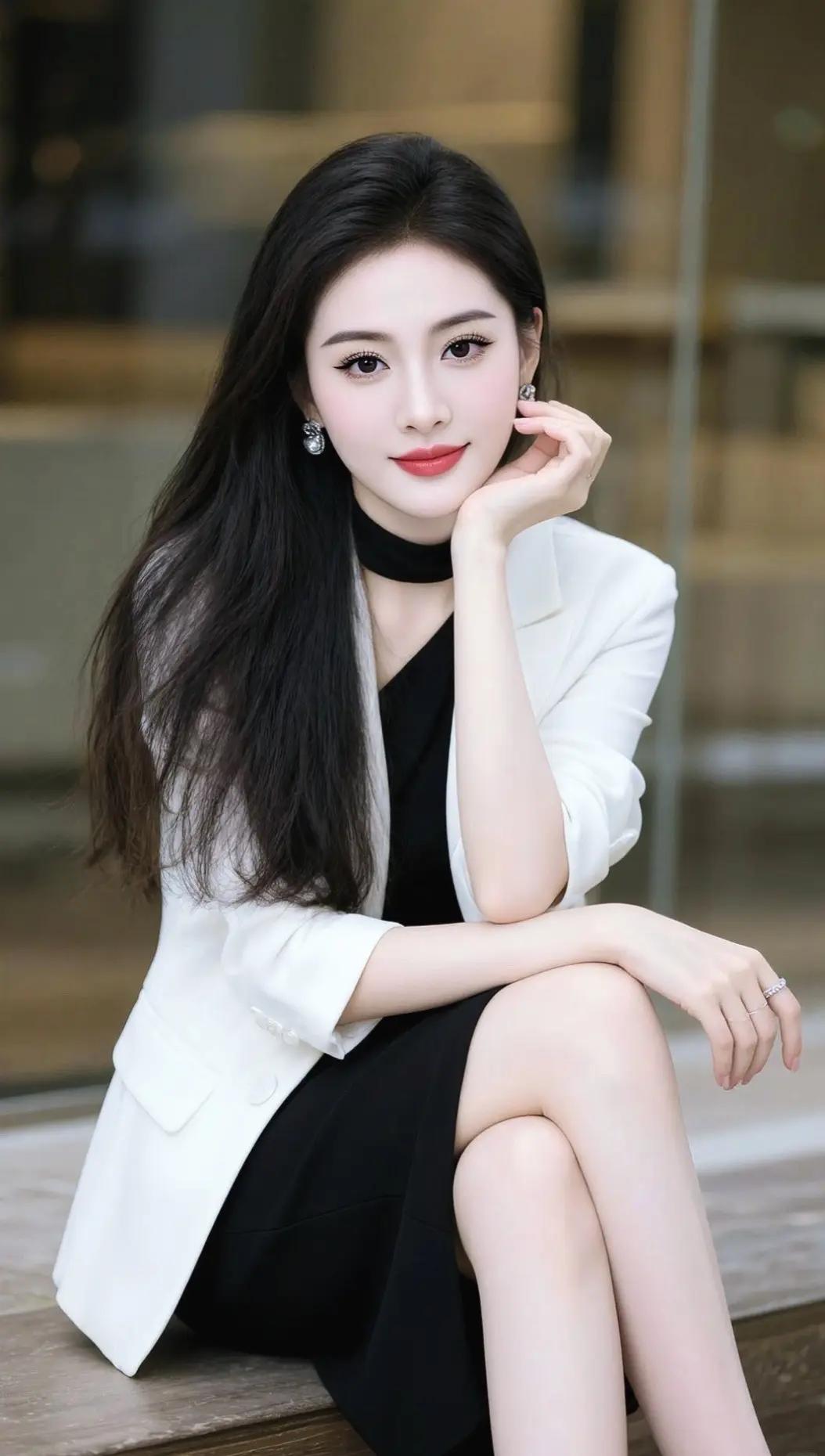 优雅黑裙搭配白西装，都市女性魅力十足！💄✨