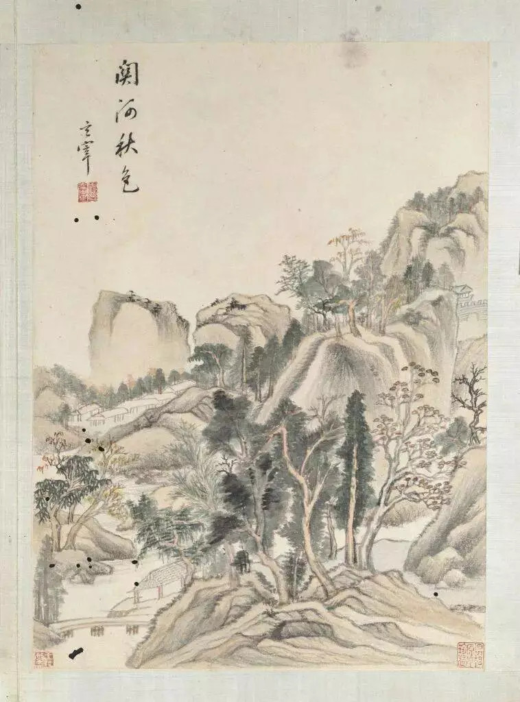 明董其昌仿古山水图册。此册画于“戊午”（明万历四十六年，1618），董其昌时
