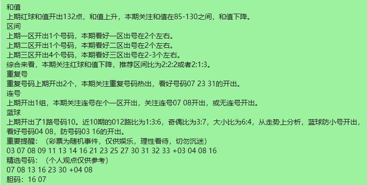 辛丹丹来啦！这篇是丹丹小美女亲自分析：蓝球03040816，照例都是遗漏1