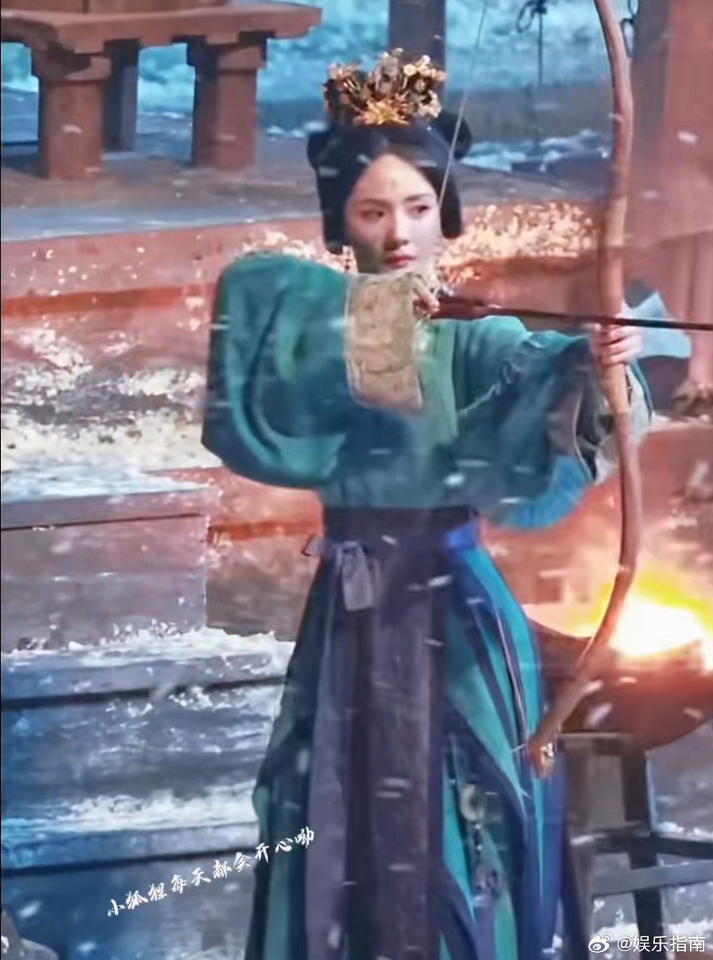 杨幂《江山大同》冯娷雪中射箭路透，英姿飒爽，太帅了！