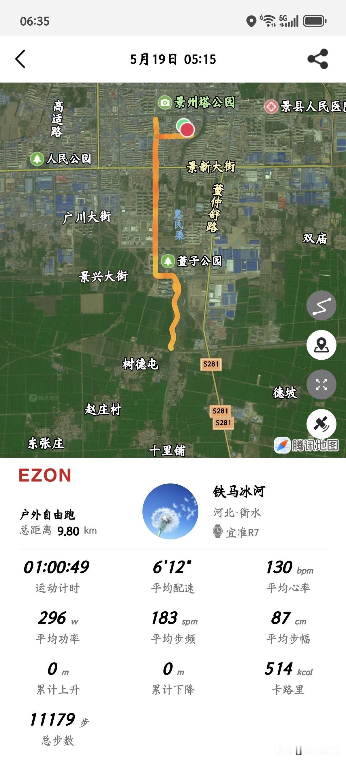 下了两天雨，休息两天，今天继续晨跑，气温有点低，但我依旧汗流浃背。如今跑步已