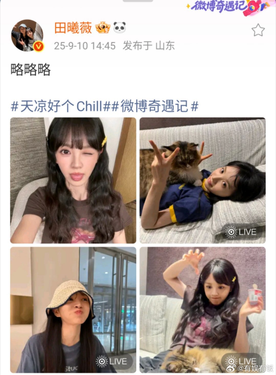 田曦薇略略略四宫格田曦薇猫猫略略略田曦薇略略略四宫格，好可爱，[抱抱][抱一抱