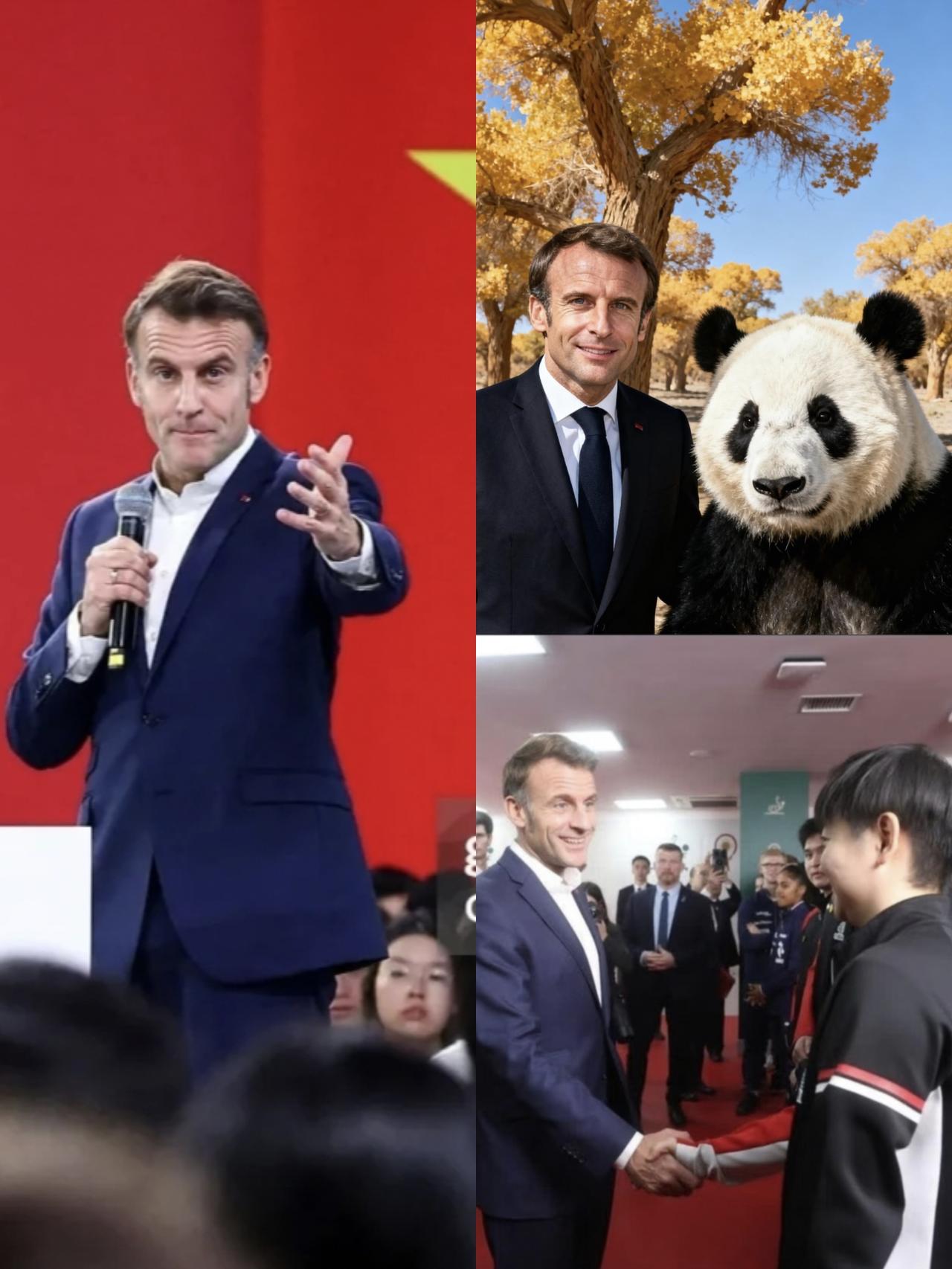 马克龙说，这次中国行只有一个遗憾。大熊猫看了，也和莎莎打球了，但没能多访问几