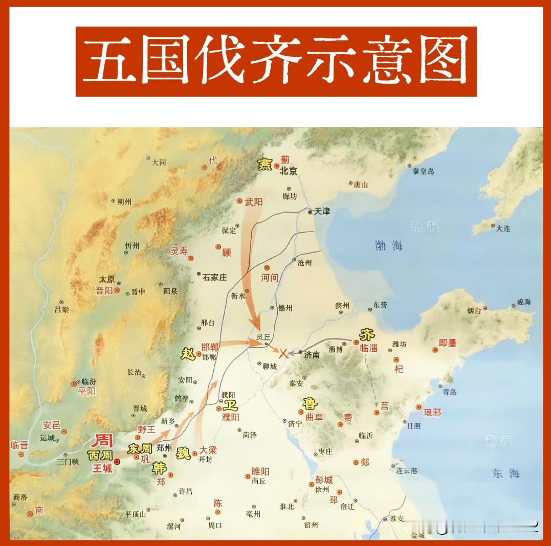 五国伐齐：齐国为何从巅峰跌落谷底公元前284年，燕、秦、赵、韩、魏五国联军伐齐