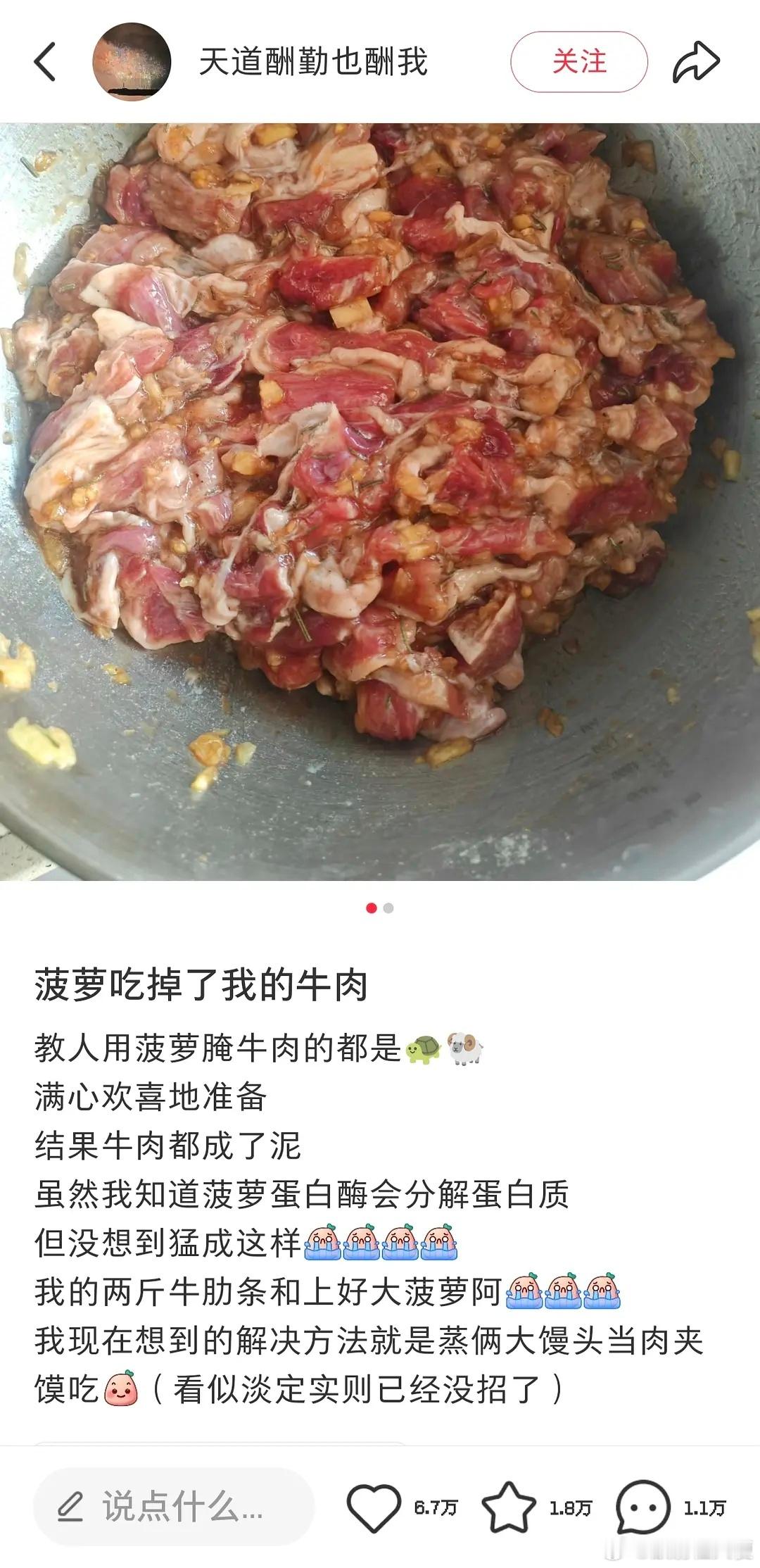 用菠萝分解牛肉的时候要慎重考虑……