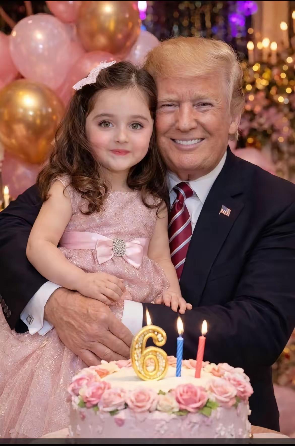 2026年初，海湖庄园的草坪上，特朗普蹲在那儿，任由一个扎着羊角辫的小姑娘揪着头