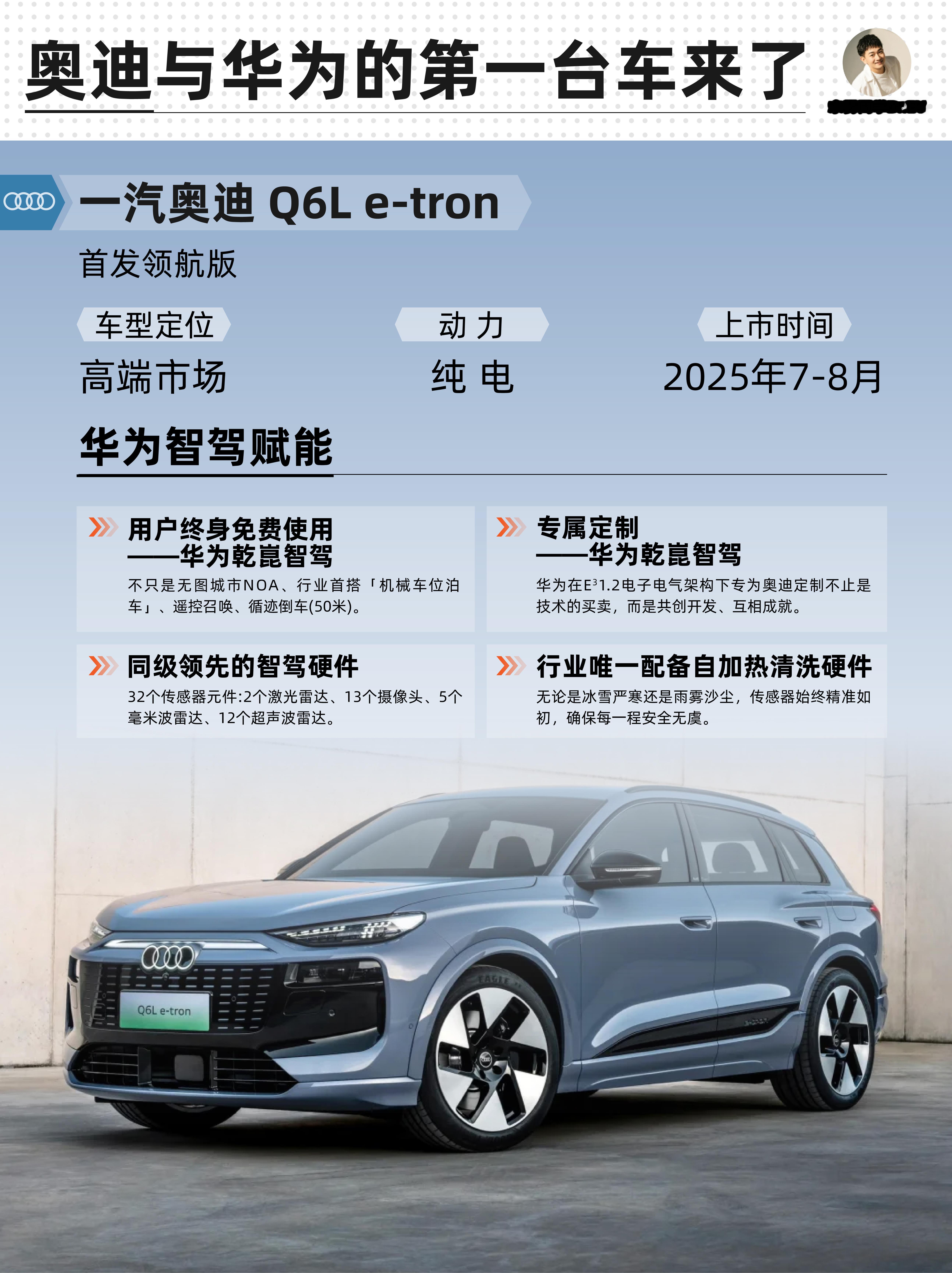 今天看到奥迪与华为合作的第一台车🚘一汽奥迪Q6Le-tron预售的消息