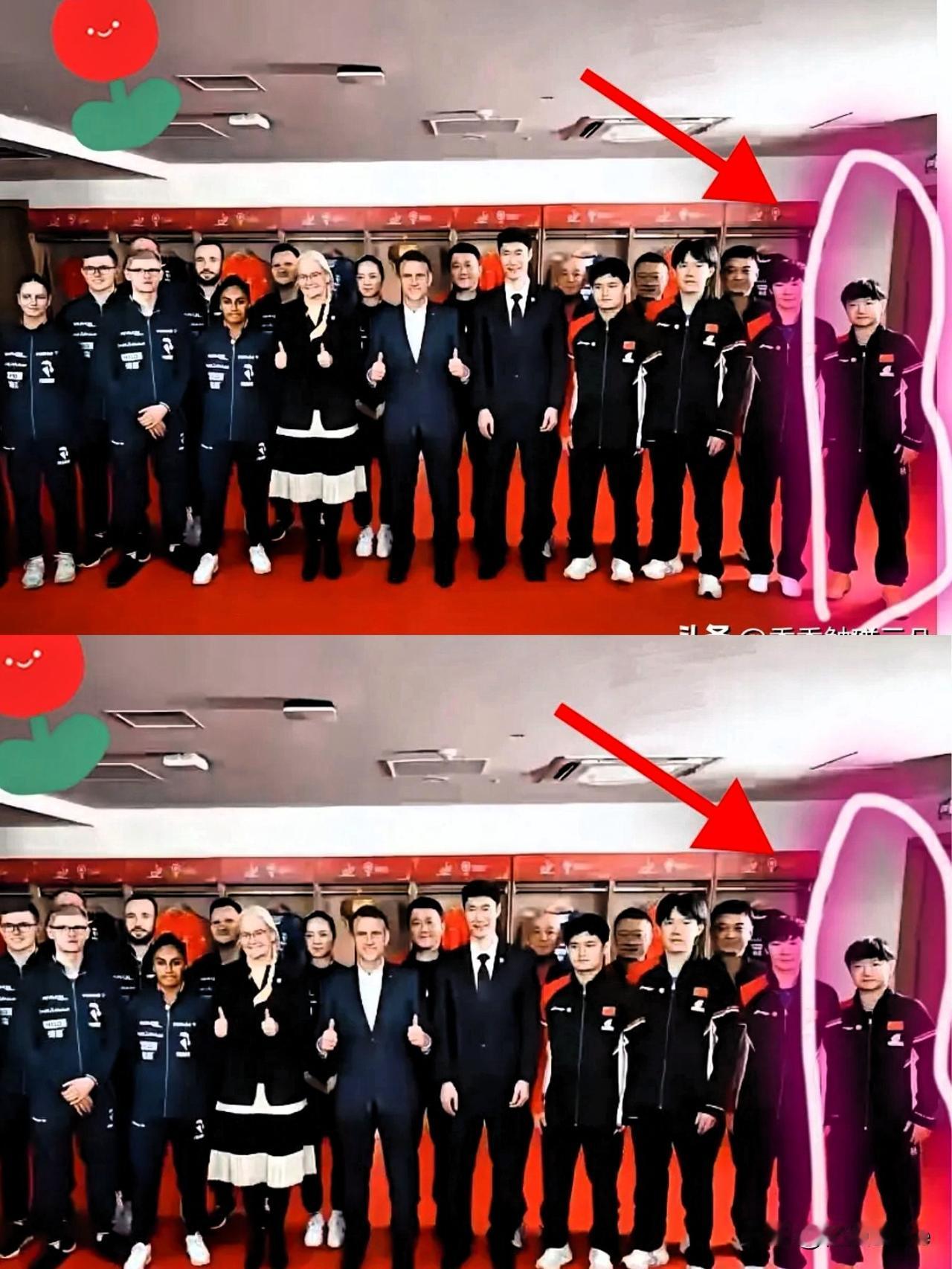 为什么莎莎每次合影都站最边上？想必大家都知道答案。因为她是世界第一，冠军拿到手