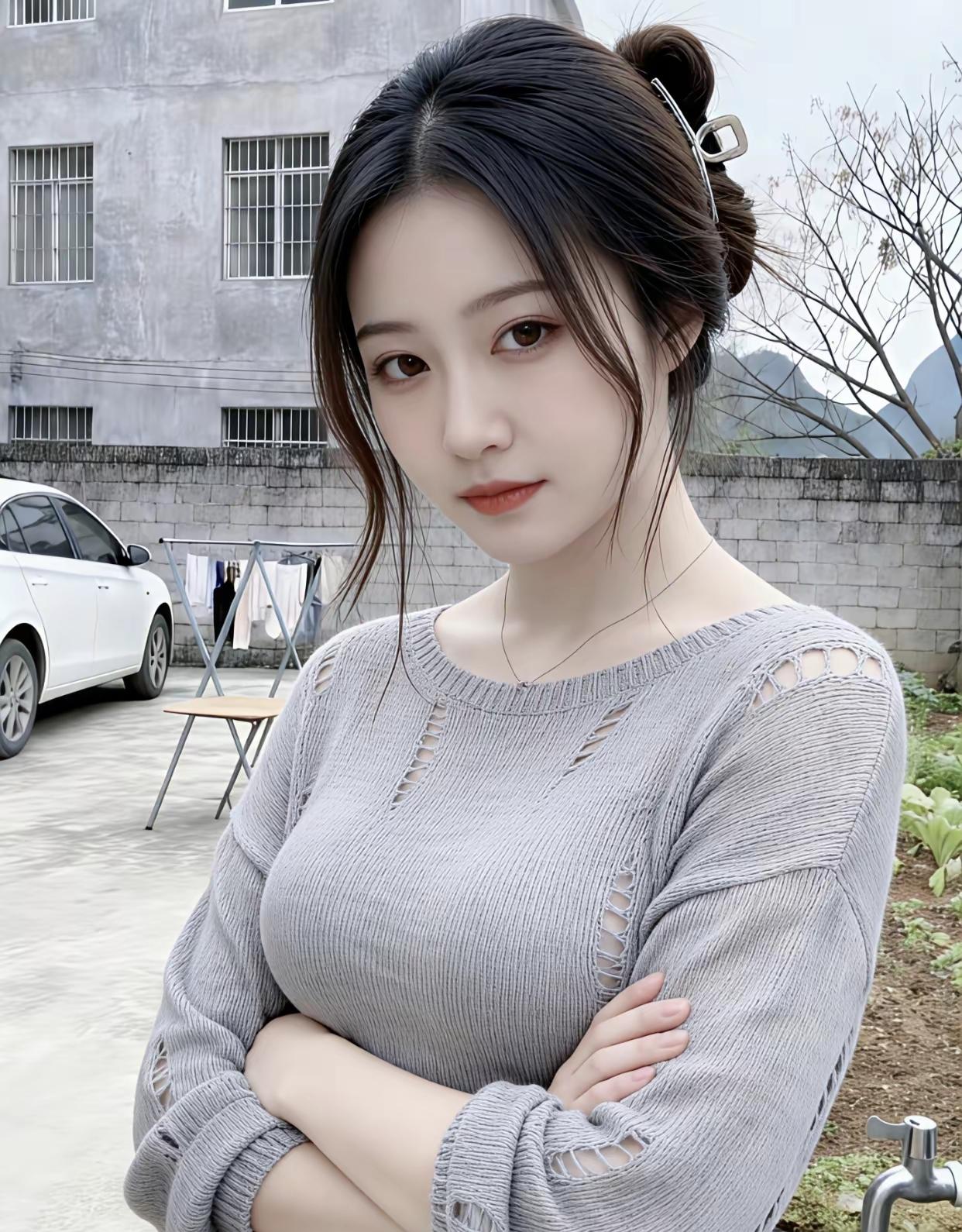 温柔少女心，灰色毛衣穿搭，元气满满的一天！