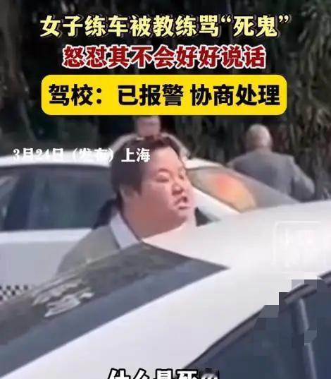 上海一女子在学车考驾照时，因无法忍受被男教练多次辱骂，于是气愤的质问男教练说：从