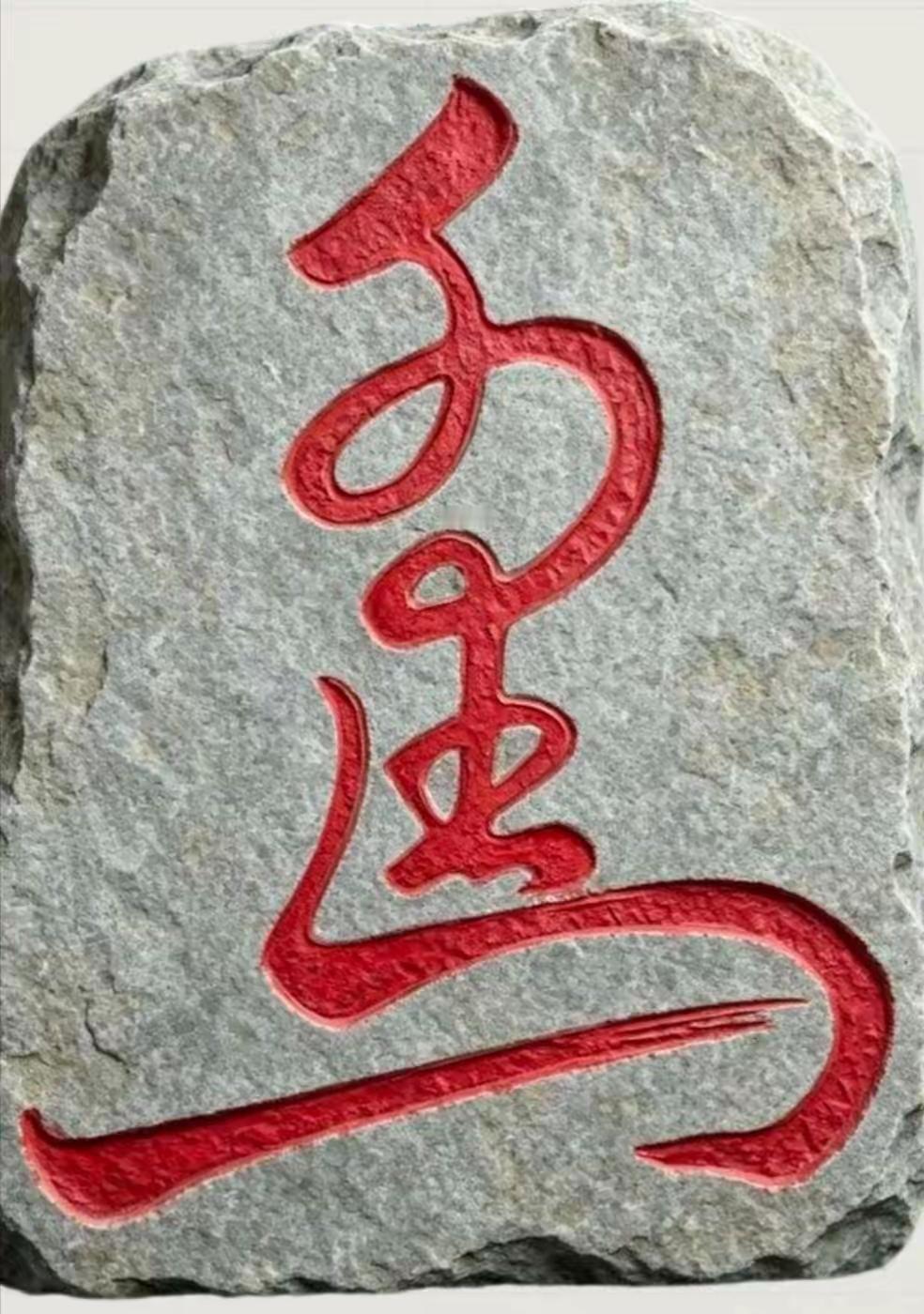 这块石头上刻着个红色的汉字。这是一个字还是两个字？有认识的吗？[作揖][玫瑰]公