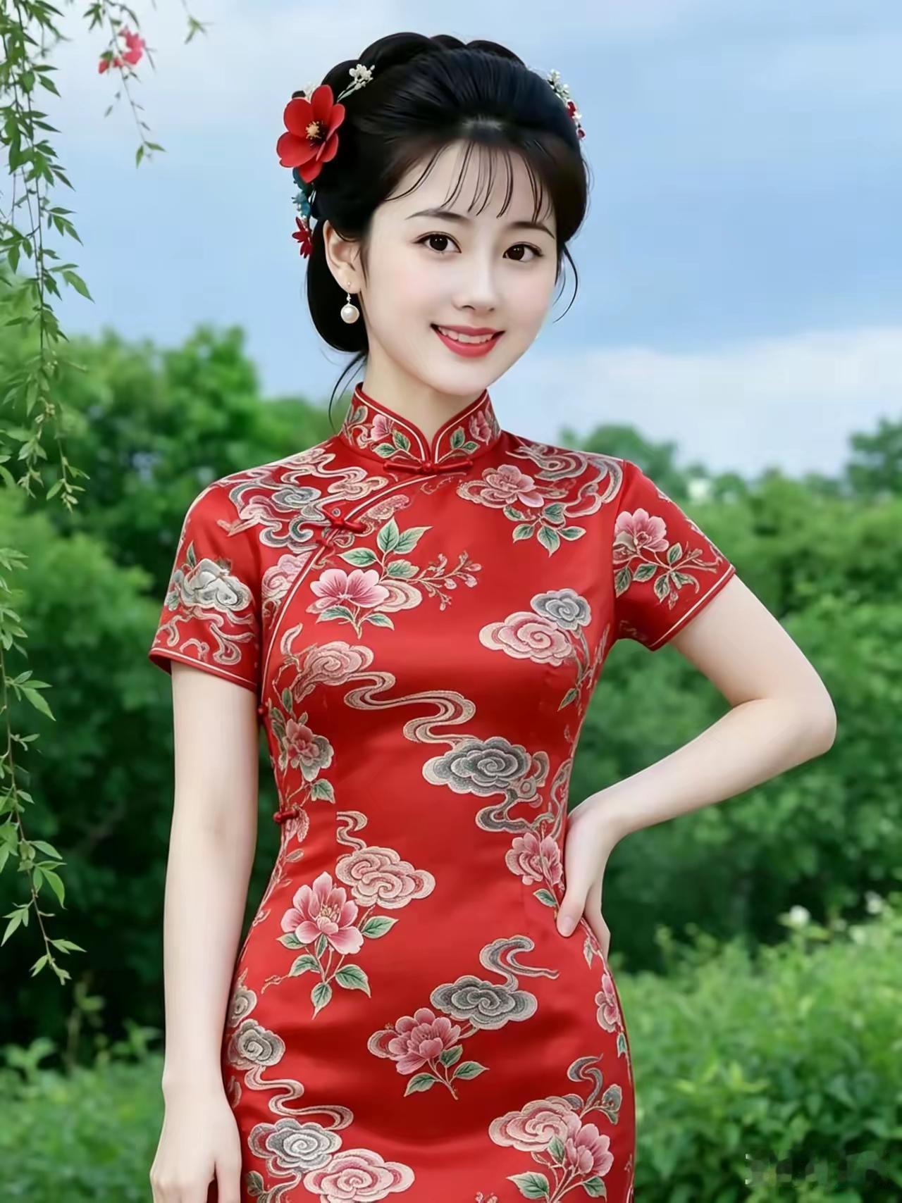 优雅旗袍，花间少女，复古风情，尽显东方美。