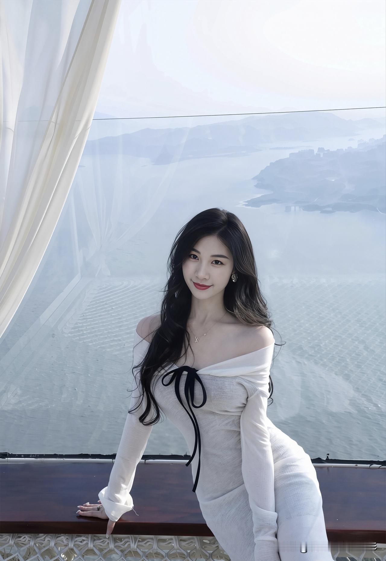 阳光透过薄纱洒在身上，海风轻拂发丝，这一刻的宁静与惬意，仿佛时间都慢了下来。穿着