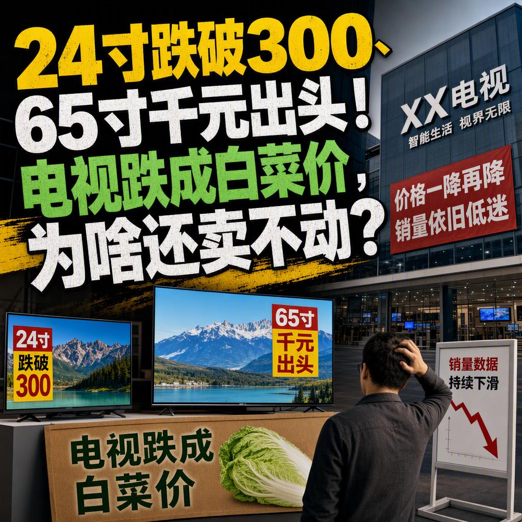 24寸跌破300、65寸千元出头，百寸电视十年降价近7000块。可价格越跌，销