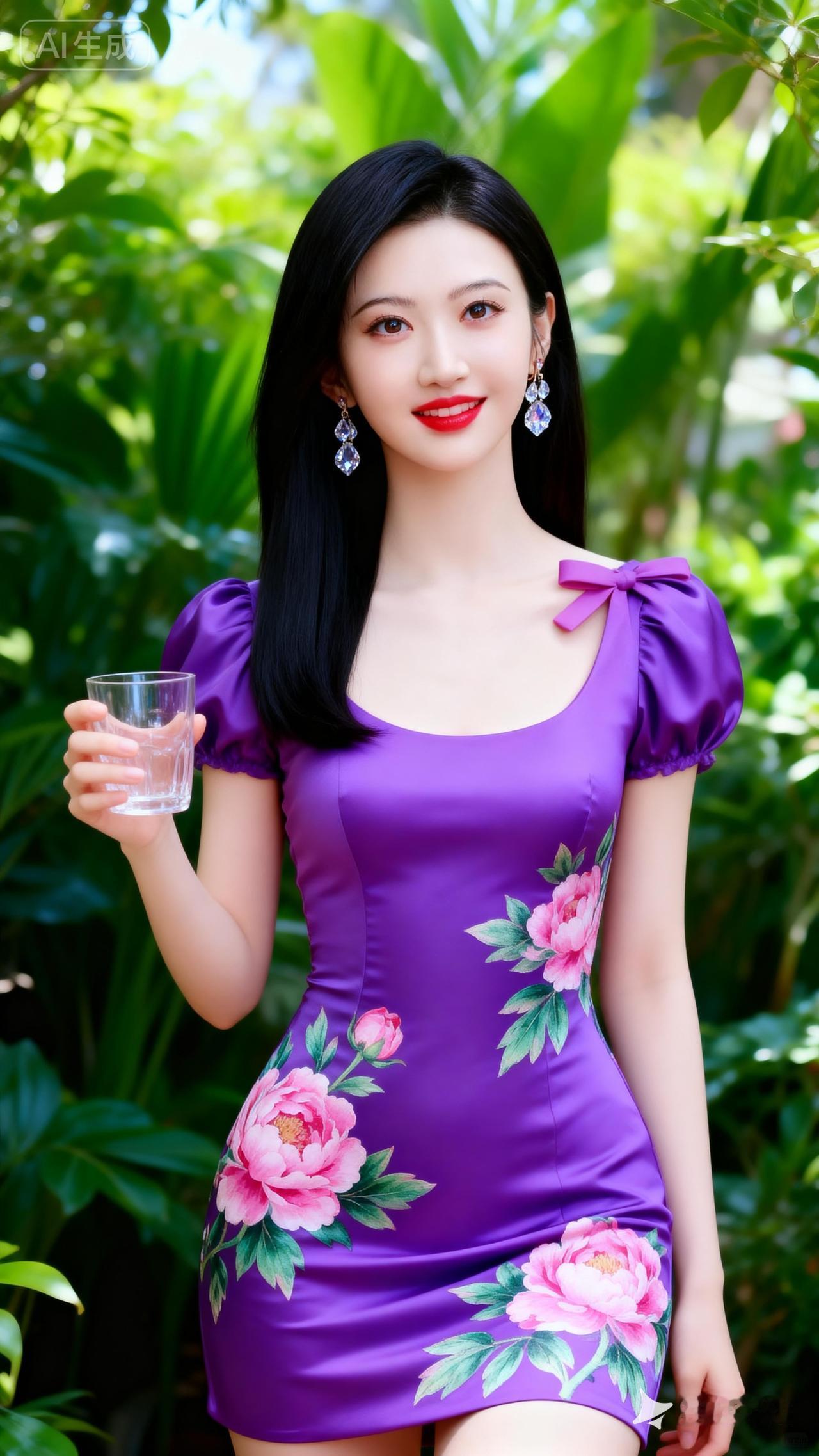 优雅紫色连衣裙，花海中的清新女神🌸✨