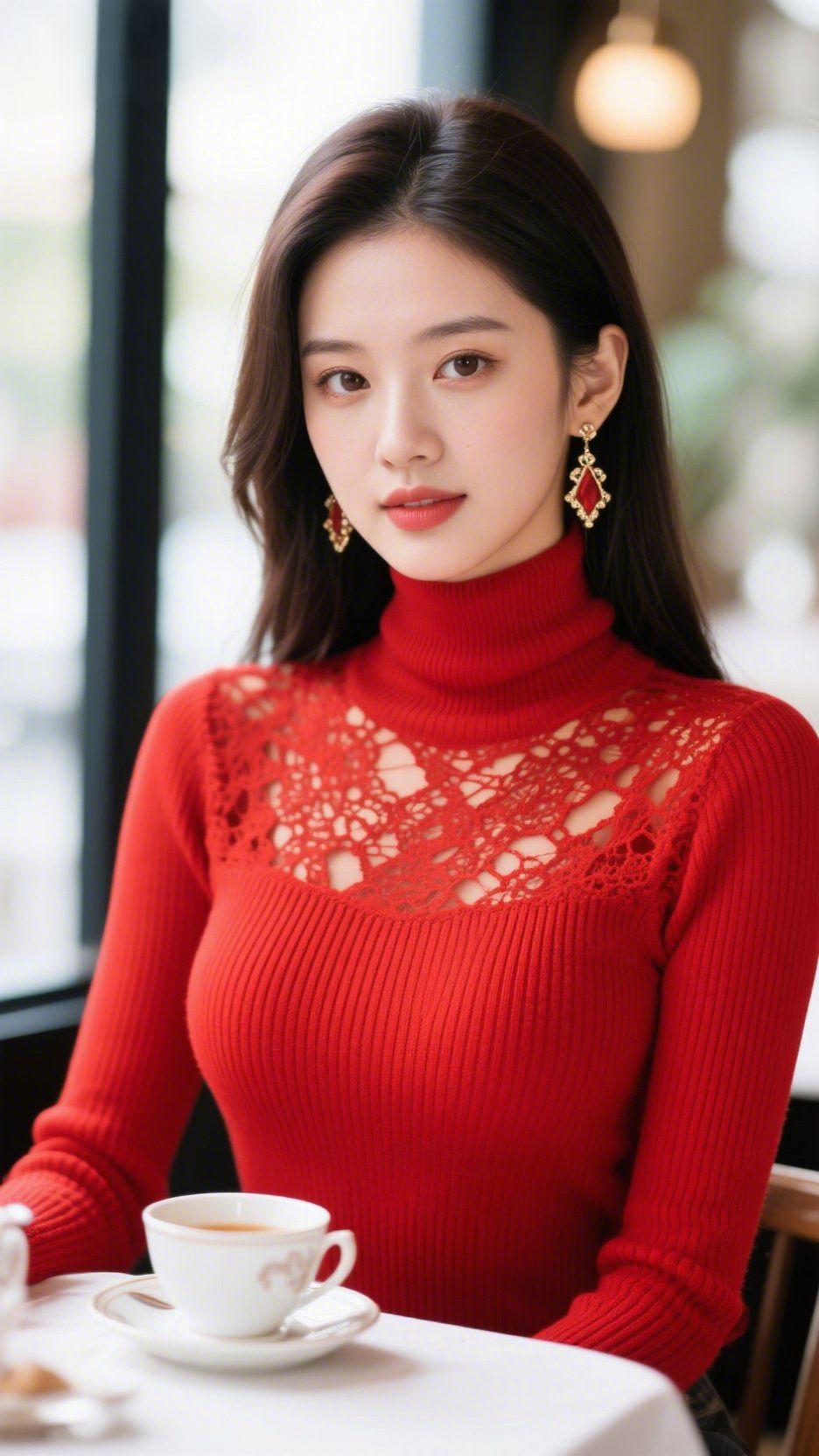 红衫暖茶静时光午后的阳光穿过咖啡馆的落地窗，在白色桌布上投下细碎光影。我身