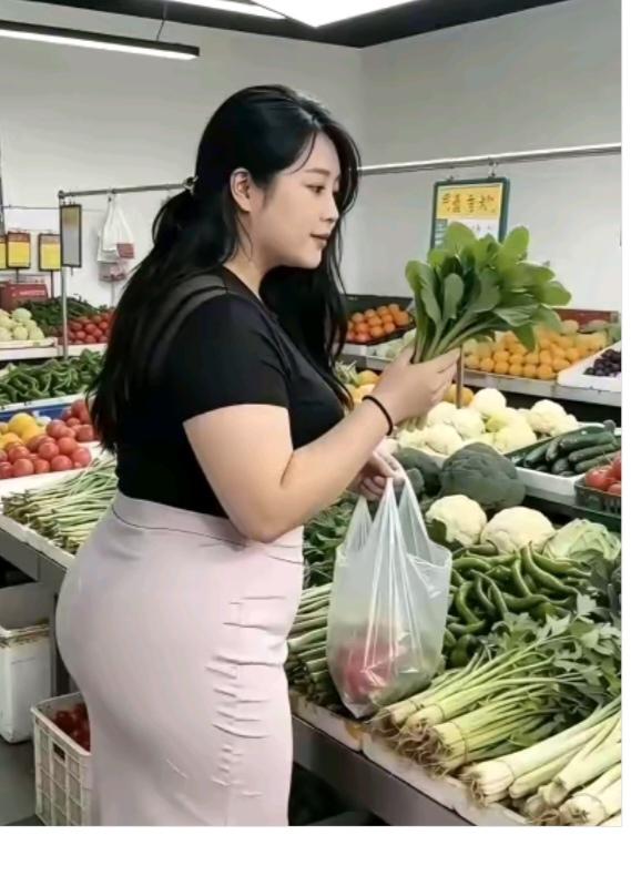 买“菜”美女超市去买菜；精心挑选仔细看；买了几个水萝卜；另外再买一把葱；
