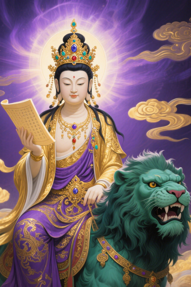 虔诚礼敬，智慧增长妙吉祥，愿文殊菩萨带来智慧甘露，智慧通达，培植福慧，事业学业精