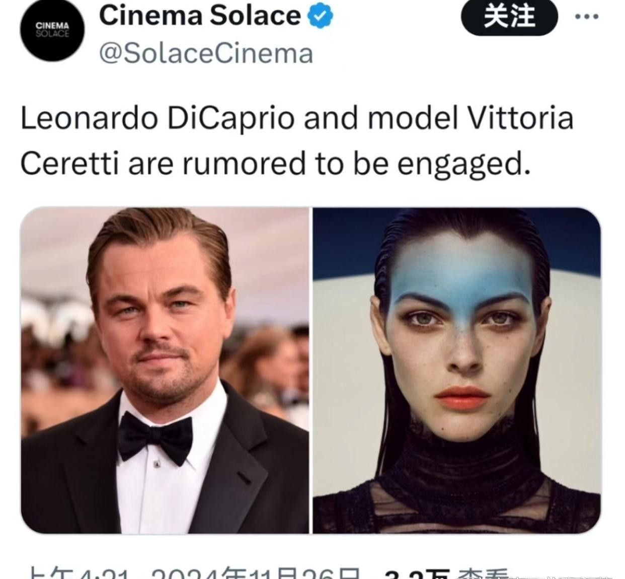 50岁的莱昂纳多又双叒叕恋爱了，这次是和26岁的超模VittoriaCeret
